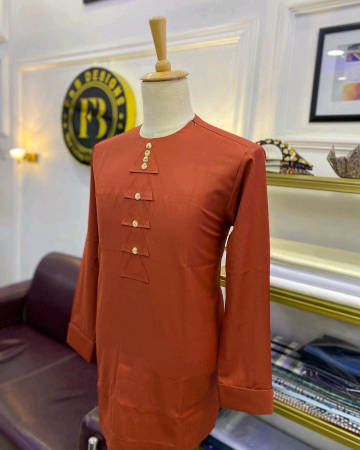 Rust Orange African Kaftan with Decorative Button Detail