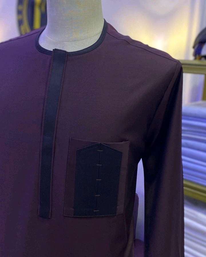 Black African Kaftan with Patterned Front Detail