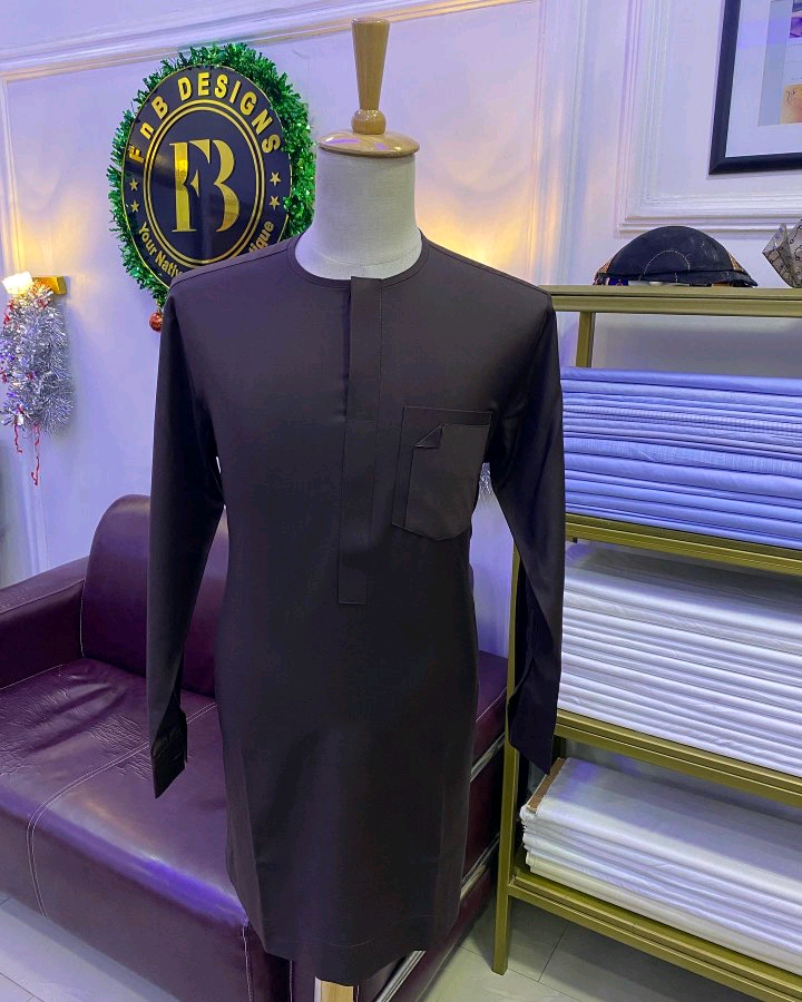 Black African Kaftan with Patterned Front Detail