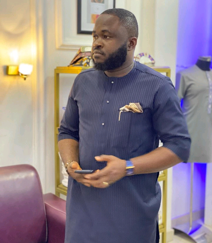 Blue Check-Patterned African Kaftan for Men