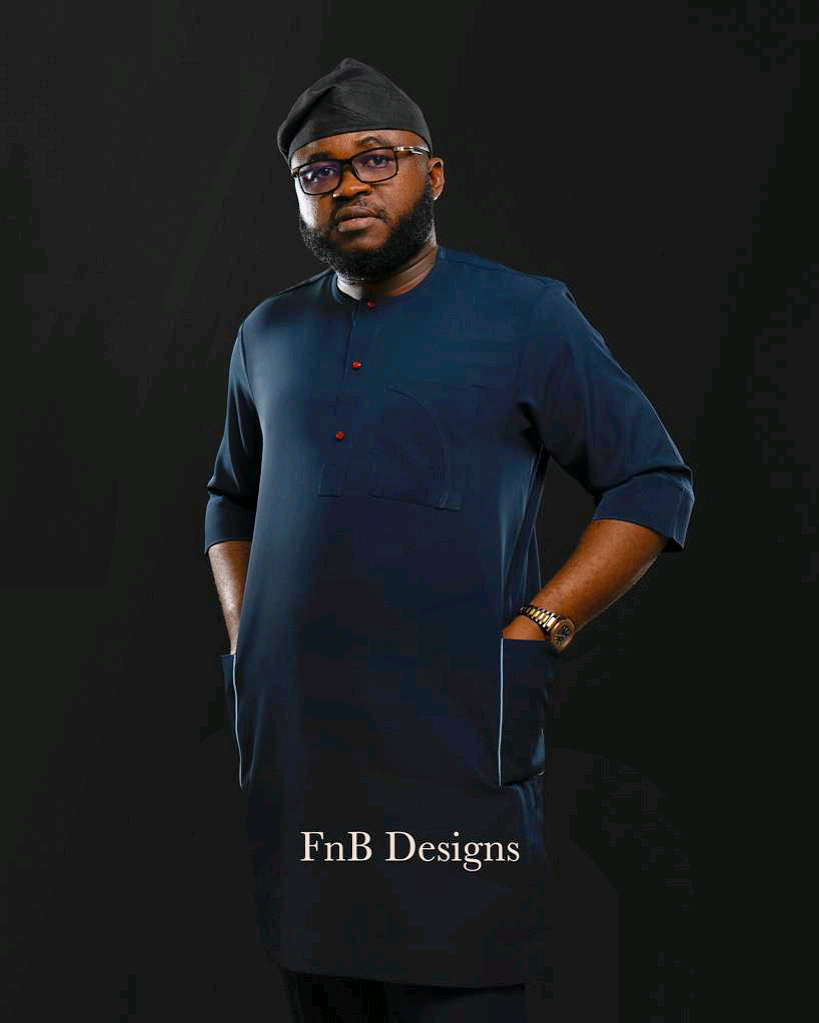 Blue Check-Patterned African Kaftan for Men