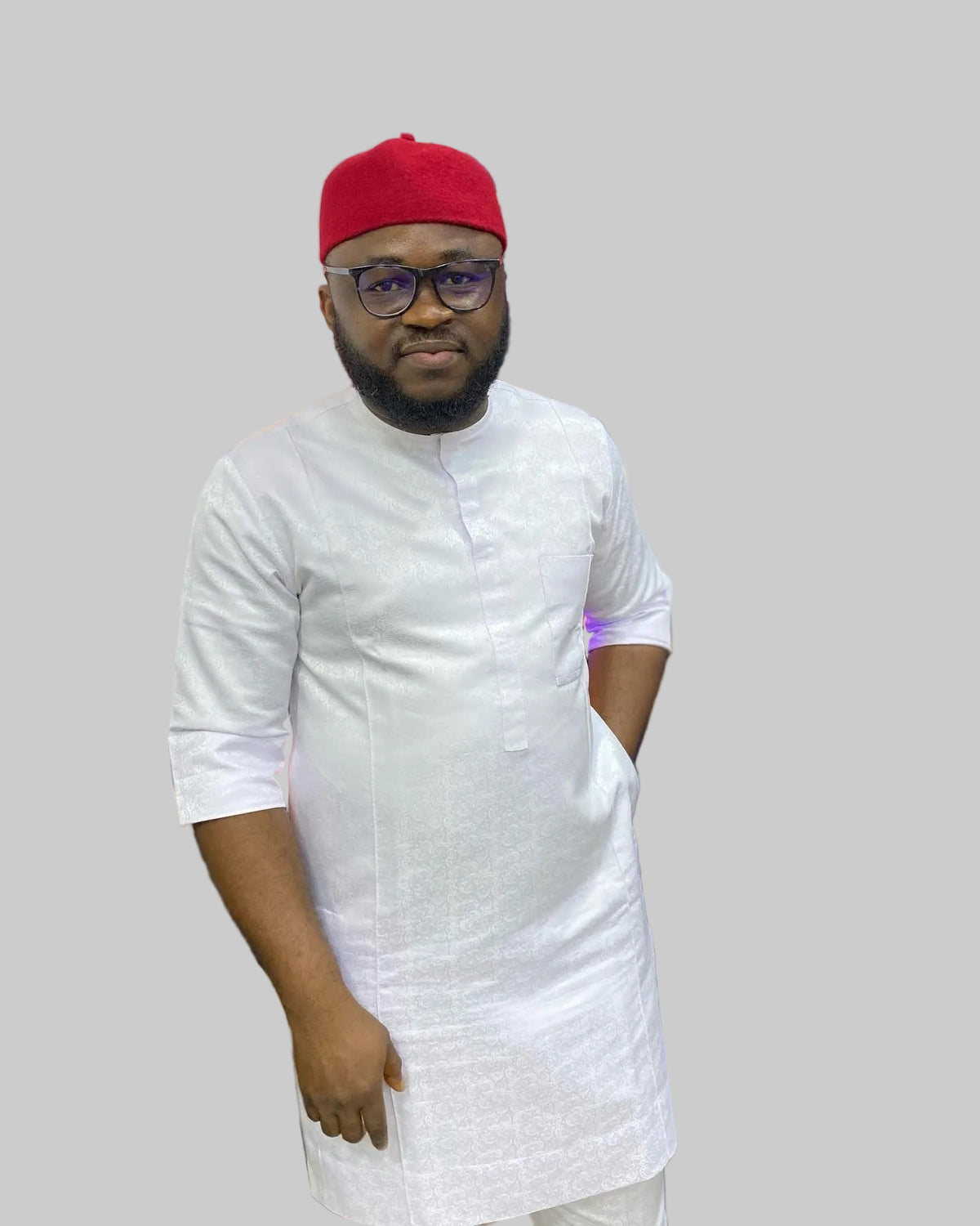 White African Kaftan for Men with Subtle Pattern
